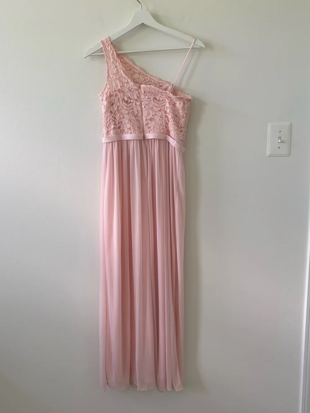 David's Bridal - Girl’s Pale Blush Lace One-Shoulder Maxi Dress - Picture 2 of 7